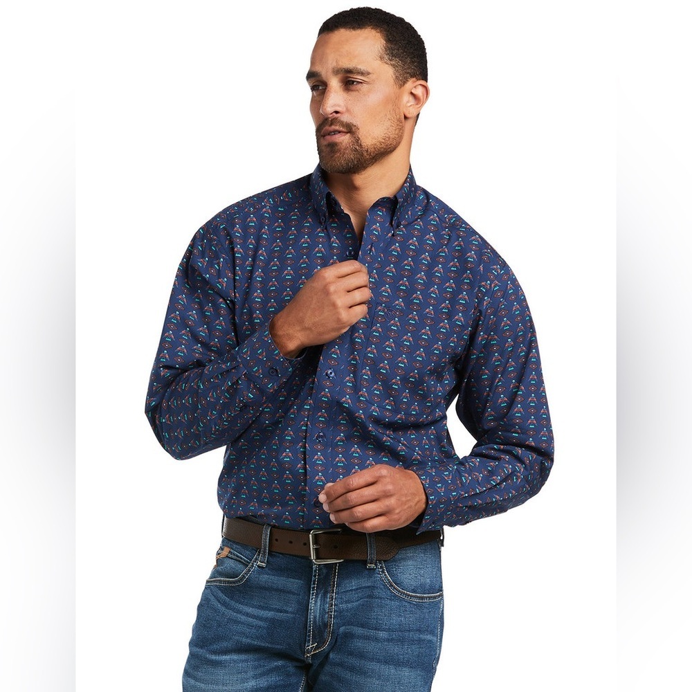 Ariat Blue Patterned Classic Fit Button Down Long… - image 8